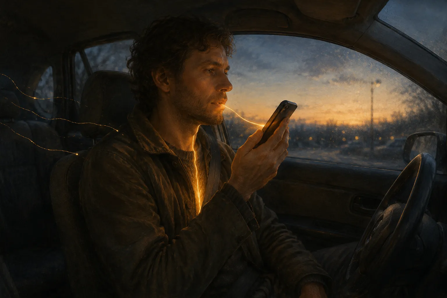 Sitting in a parked car after a session, phone held close, speaking a note before the details go