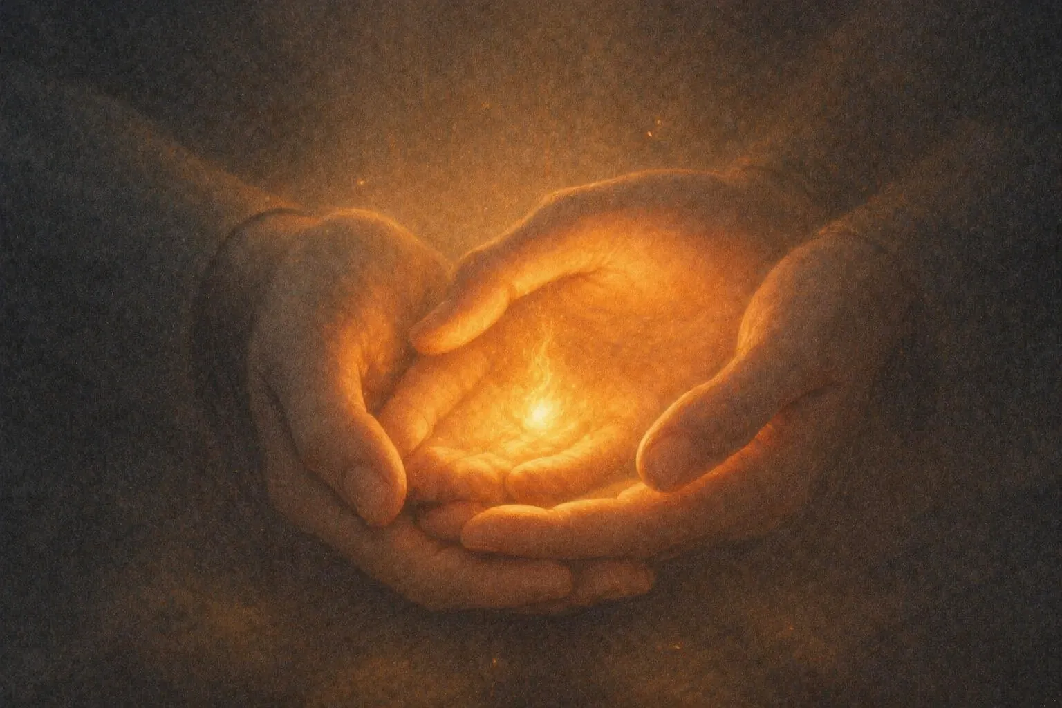A gentle hand cradling a small warm light, representing the practice of self-compassion meditation