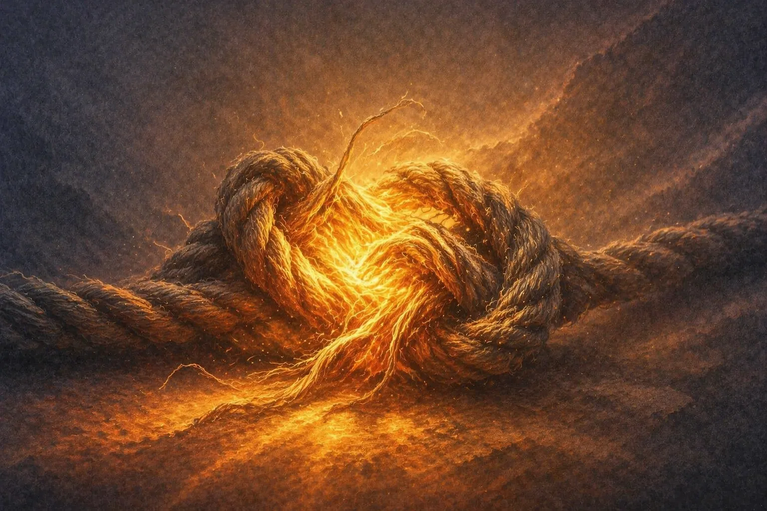 Warm light dissolving a tightly wound knot, representing stress release through targeted meditation scripts