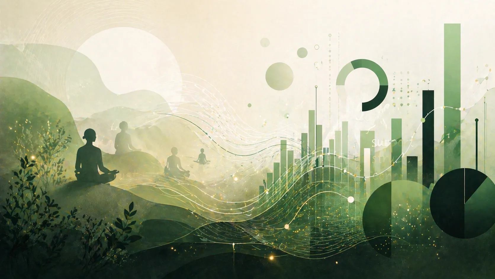 Data visualization showing meditation adoption growth across the United States from 2002 to 2022 with key statistics highlighted