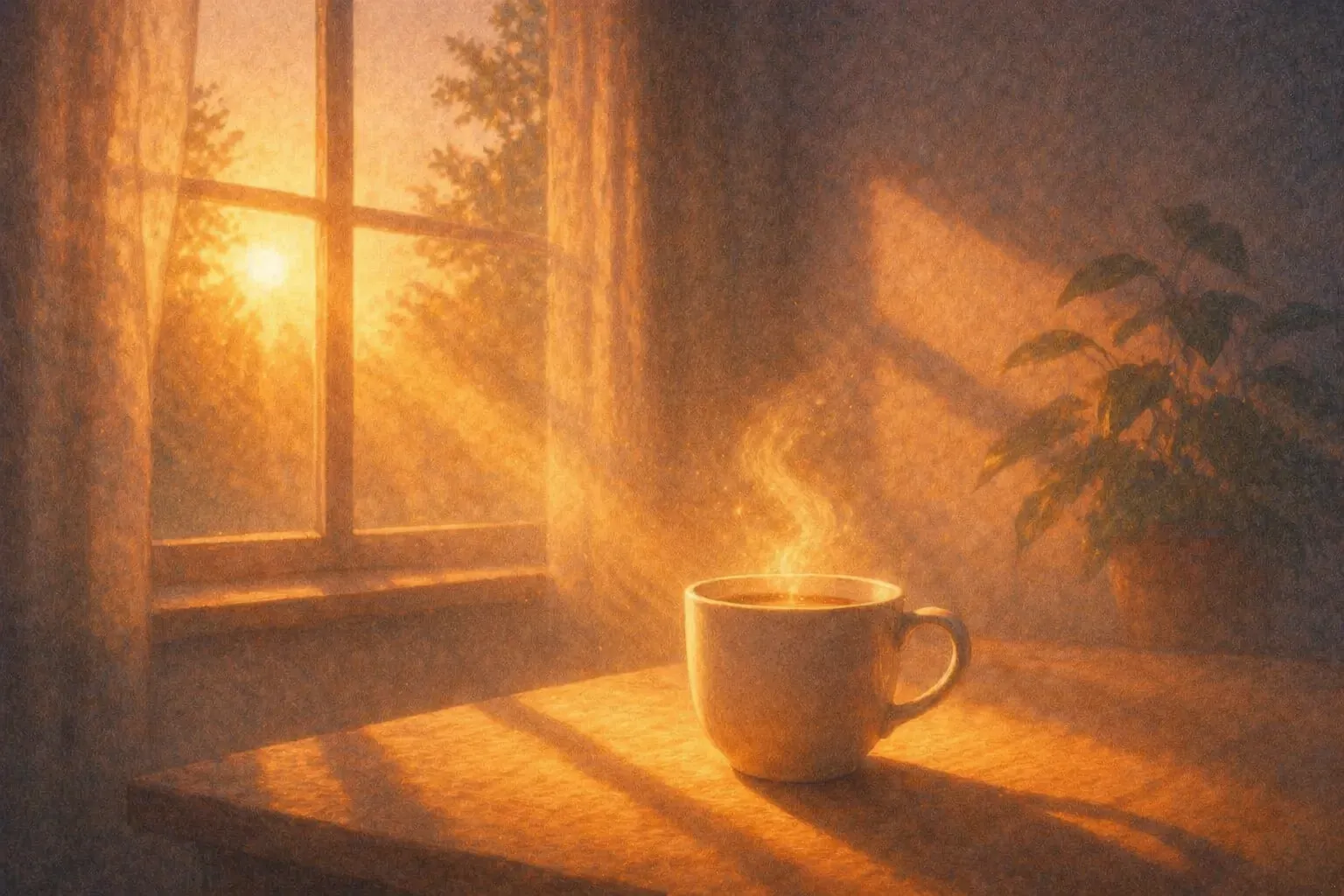 First light of dawn streaming through a window onto a meditation cushion, representing the power of morning practice